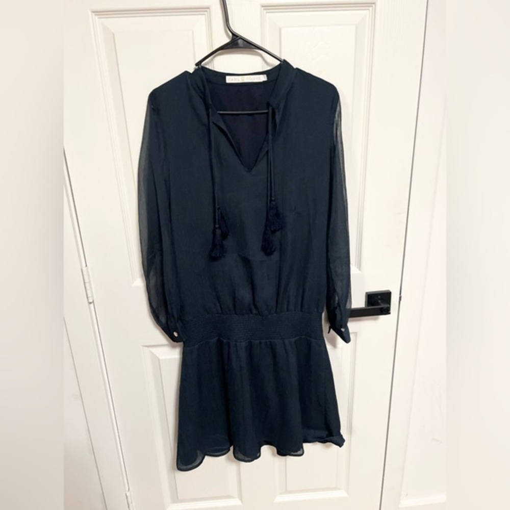 Marie Oliver navy blue smocked tassel mini dress